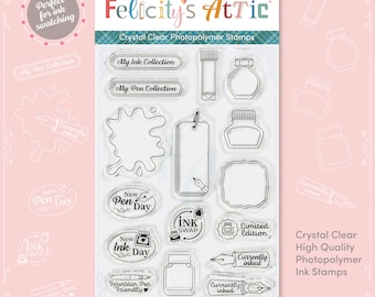 Ink Swatch Stamp Set, clear stamps for fountain pen ink swatching, transparent polymer stamps for journaling