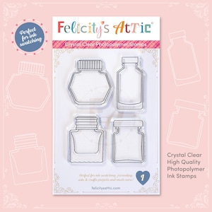 Clear Ink Bottle Shape Stamps for Ink Swatching and Journaling - Stamp Set I