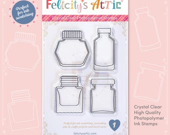 Clear Ink Bottle Shape Stamps for Ink Swatching and Journaling - Stamp Set I