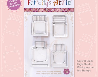 Clear Ink Bottle Shaped Stamps for Ink Swatching, Journaling, scrapbooking