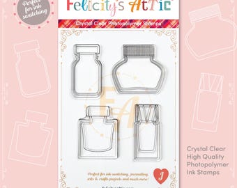 Clear Ink Bottle Shape Stamps for Ink Swatching and Journaling