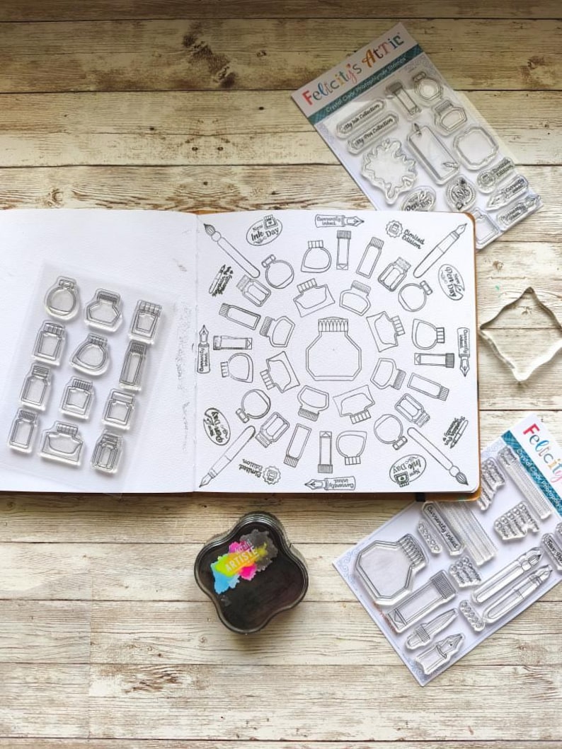 clear polymer ink stamps for fountain pen ink colour swatching and indexing, creative journaling
