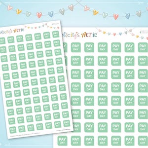 Zahltag Planer Aufkleber + Zart Grüne Pastellfarben + Abgerundete Planer Aufkleber + Etiketten für Kalender und Planer
