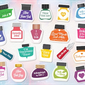 Mini pegatinas del día de la tinta, puntas de pluma estilográfica, botella de tinta con forma de bolígrafo nuevo, pegatinas para botellas de tinta pequeñas actualmente entintadas, colores brillantes de tinta