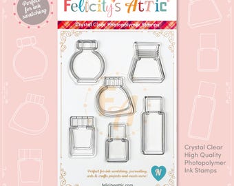 Clear Ink Bottle Shape Stamps for Ink Swatching and Journaling Set N