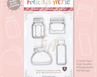 Clear Ink Bottle Shape Stamps for Ink Swatching and Journaling