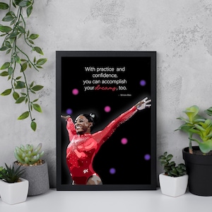 Simone Biles Digital Illustration with Inspirational Quotes | Motivational Wall Art | Gymnastics Champion Printable Art | Instant Download