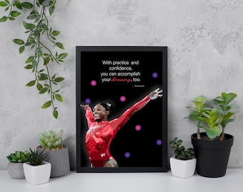 Simone Biles Digital Illustration with Inspirational Quotes | Motivational Wall Art | Gymnastics Champion Printable Art | Instant Download