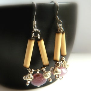 Andean Tribal Earrings Sterling Silver & Bamboo / Lavender image 3