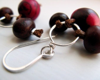 Acai Seed Earrings Sterling Silver - Eco Friendly  / Tango Pink