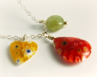 Millefiori Sterling Silver Charm Necklace - Citrus Colors