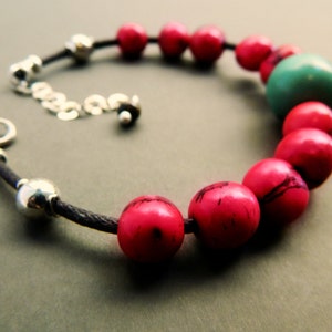 Acai Seed & Sterling Silver Bracelet berry red / aqua image 2