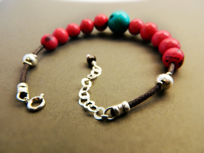 Acai Seed & Sterling Silver Bracelet berry red / aqua image 4