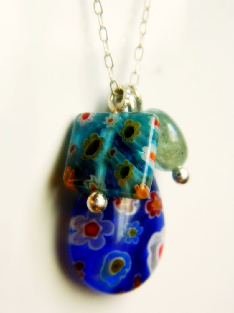 Millefiori Sterling Silver Charm Necklace Citrus Colors image 5