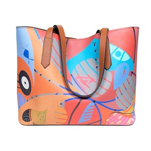Tote#21 Eine Kunst-Vegan-Tasche. Kreatives und farbenfrohes Design. Große Stadttasche / Handtasche. Hochwertige Umhängetasche aus Kunstleder, einzigartiges Geschenk.