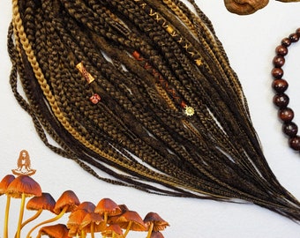 Brown Dreads Extensions, Mix Сhestnut Synthetic Dreadlocks and Braids Set, Unique Double Ended Dreads