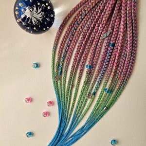 Ponytail Hair Extensions on Elastic Band, Ponytail Wrap, Rainbow Ombre Braided Synthetic Dreadlock Ponytail, Colorful Clip-In Hair Extension