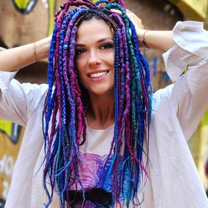 Violet, Pink, Green, Blue Dreadlock Extensions for Unique Hairstyles – Boho Dreads, Bohemian Locks, Handmade Braids in Dreads, Violet Hair