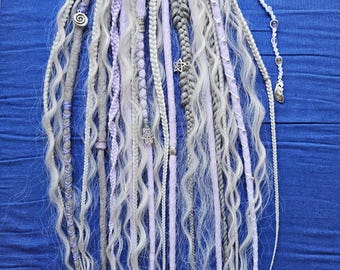 Lavender Dreads on Elastic Hairband, Curls, Dread Extensions, Synthetic Dreads Afro Ponytail for Boho Hairstyles, Purple Dreadlock Headband