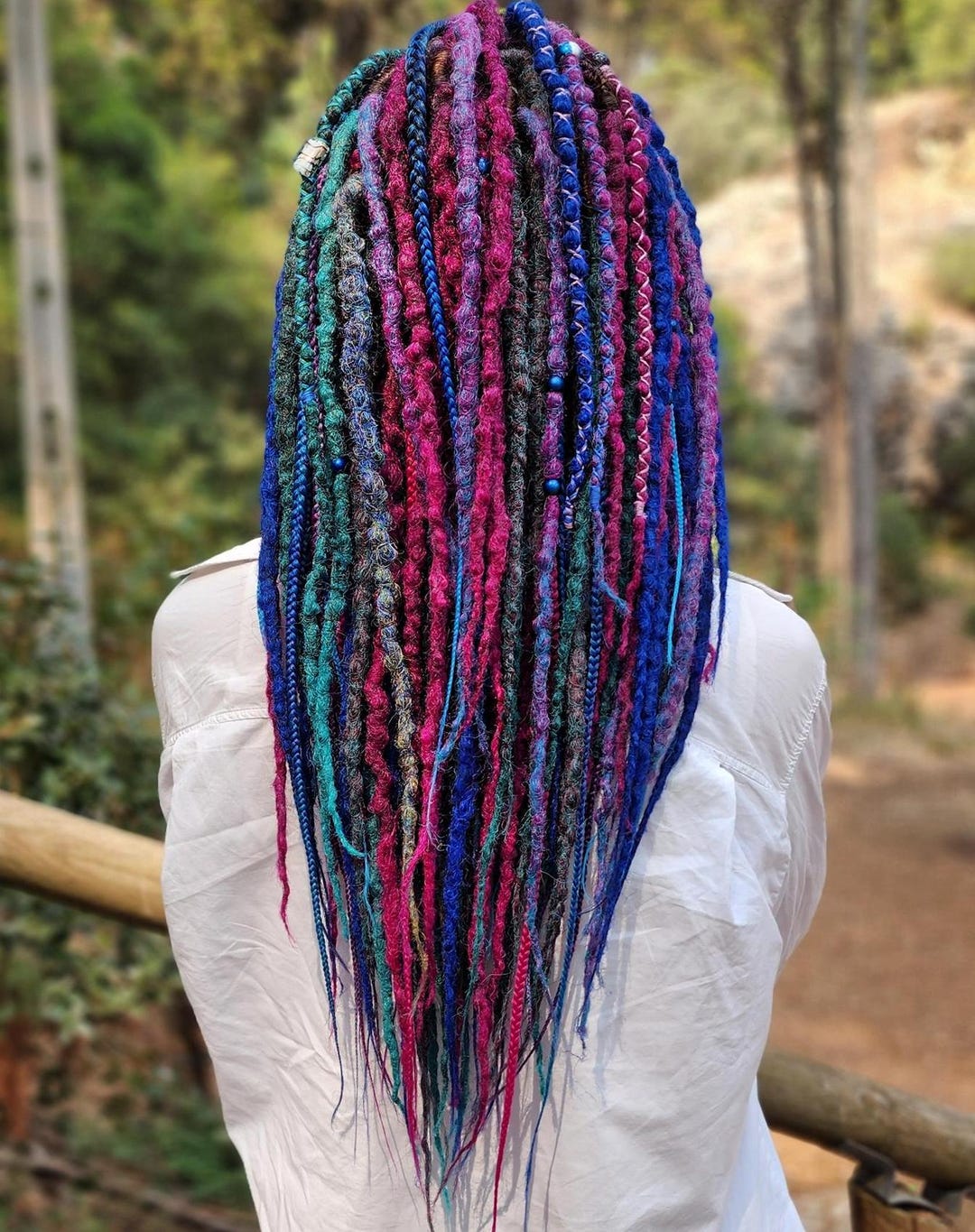 Purple Green Red Dreads Dreadlocks Hair Extensions Amazon.com : DATSRXI 20 Inch Purple Red Wool Dreadlock  main image 3