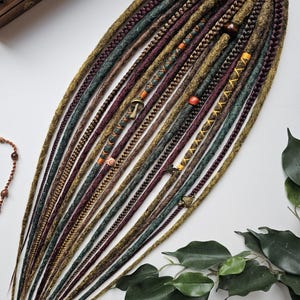 Dreads on Hairband, Synthetic Dreads Ponytail, Handmade Hair Extensions, Forest Dreads on Elastic Band, Burgundy, Green, Yellow Dreadlocks