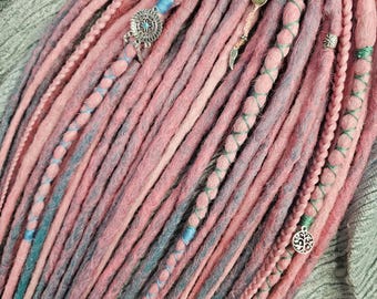 Boho Pink Dreads with Blue Tips - Custom Dreadlocks Hair Extensions for a Colorful Look