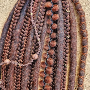 Ginger Dreads on Elastic Band Ponytail, Ginger Braids in Dreads Extensions on Hairband - Synthetic Braids Ponytail, Handmade Hair Extensions