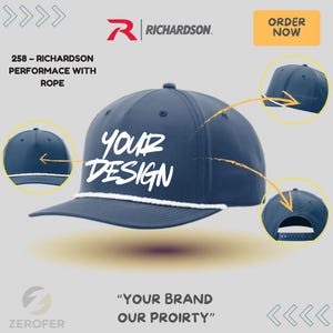Gorra individual o al por mayor, bordado personalizado en gorras, gorras Richardson Performance con cuerda, gorras de cuerda, gorras snapback