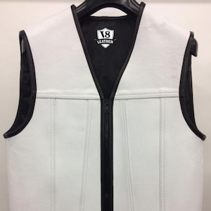 New Men&#39;s Biker Vest Custom Leather Vest, Motorcycle Vest Biker Cut Vest, White Real Cow Thick Leather Vest