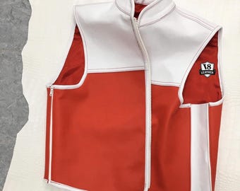 Men's Handmade Leather Vest White and Red Leather Vest Custom Motorcycle Vest Real Cowhide Leather Biker vest