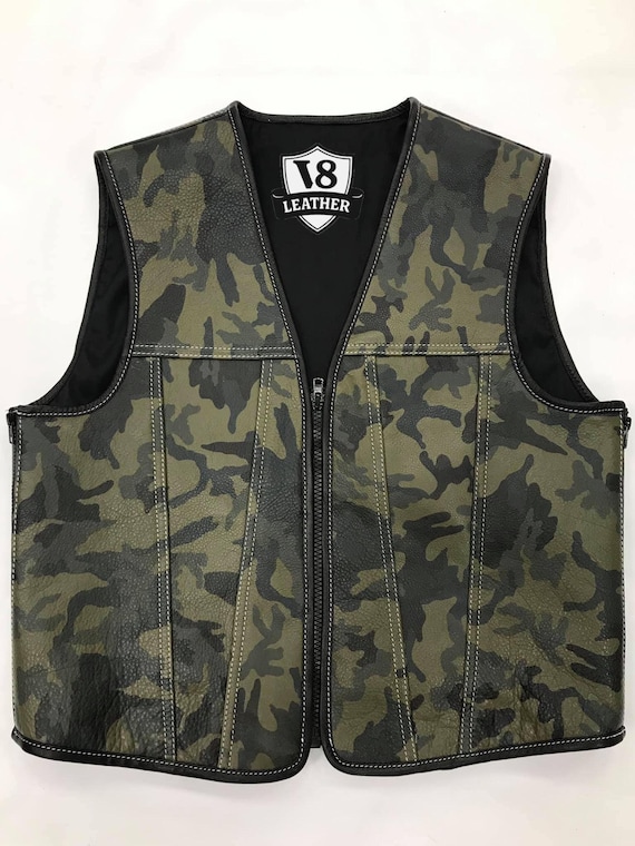 New Men's Motorcycle Vest Green Camouflage Vest, Biker Vest