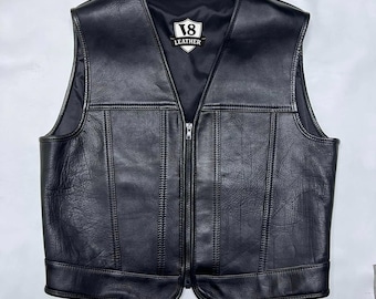 New Men's black Leather Vest, Biker vest Motorcycle Vest Custom Style Club Rider Vest Real Cow Leather vest