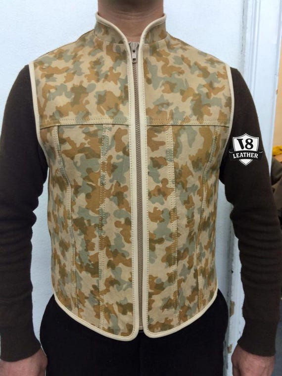 New Men's Biker Vest, Camo Print Leather Vest, Custom Vest, Motorcycle Vest, Real leather Vest, Gift For Him