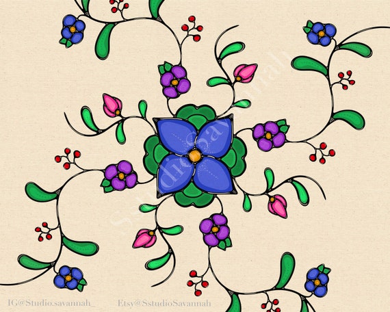 Blue Floral Wall Art | Indigenous Design (digital Download) - Etsy