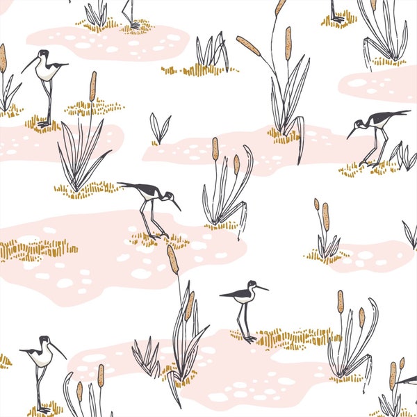 Terrestrial Organic Fabric, Cloud9 ,Wetlands, Pink by Sarah Watson, sold by the half-yard