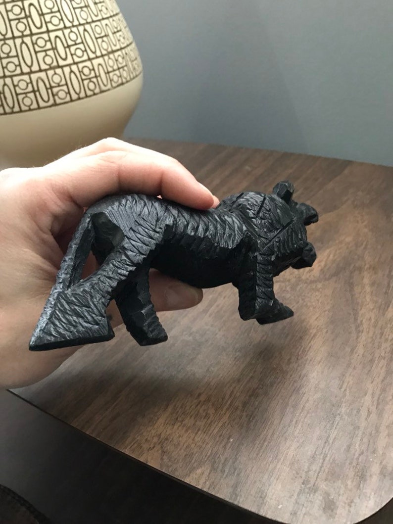 Vintage Hand Carved Ironwood Male Lion Figurine Sculpture African Teak