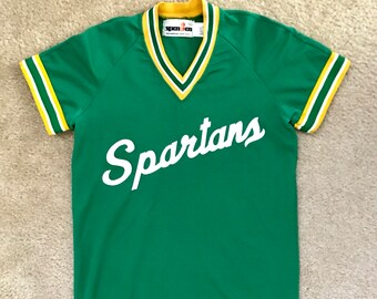 Vintage Spartans Sports Jersey size XS/32 Green Yellow White Made in USA