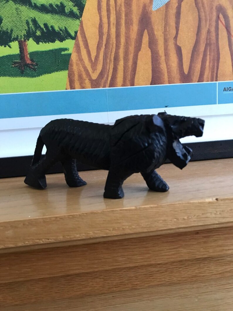 Vintage Hand Carved Ironwood Male Lion Figurine Sculpture African Teak