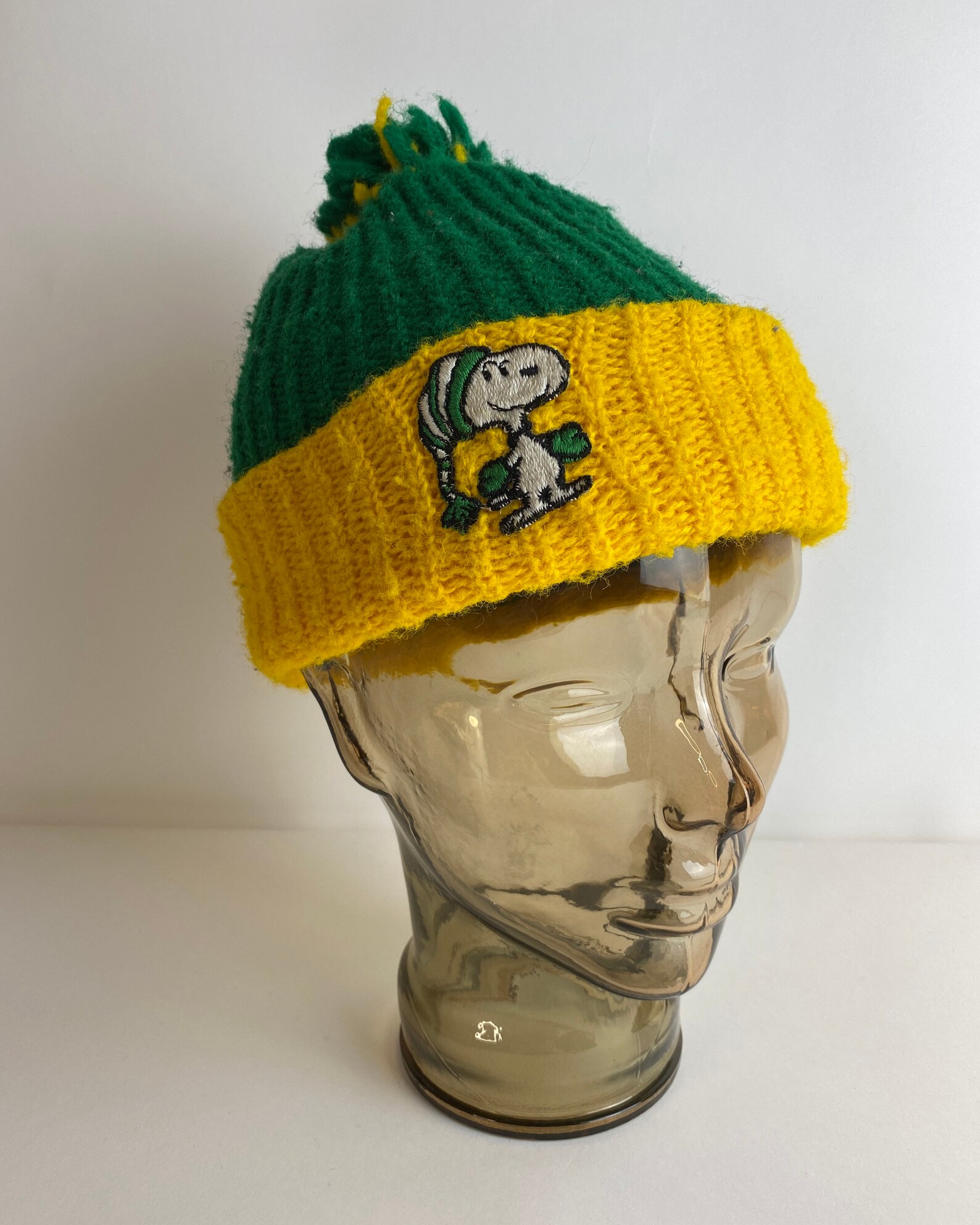 Vintage Snoopy Peanuts Knit Hat Cap Winter Beanie Green Bay Etsy