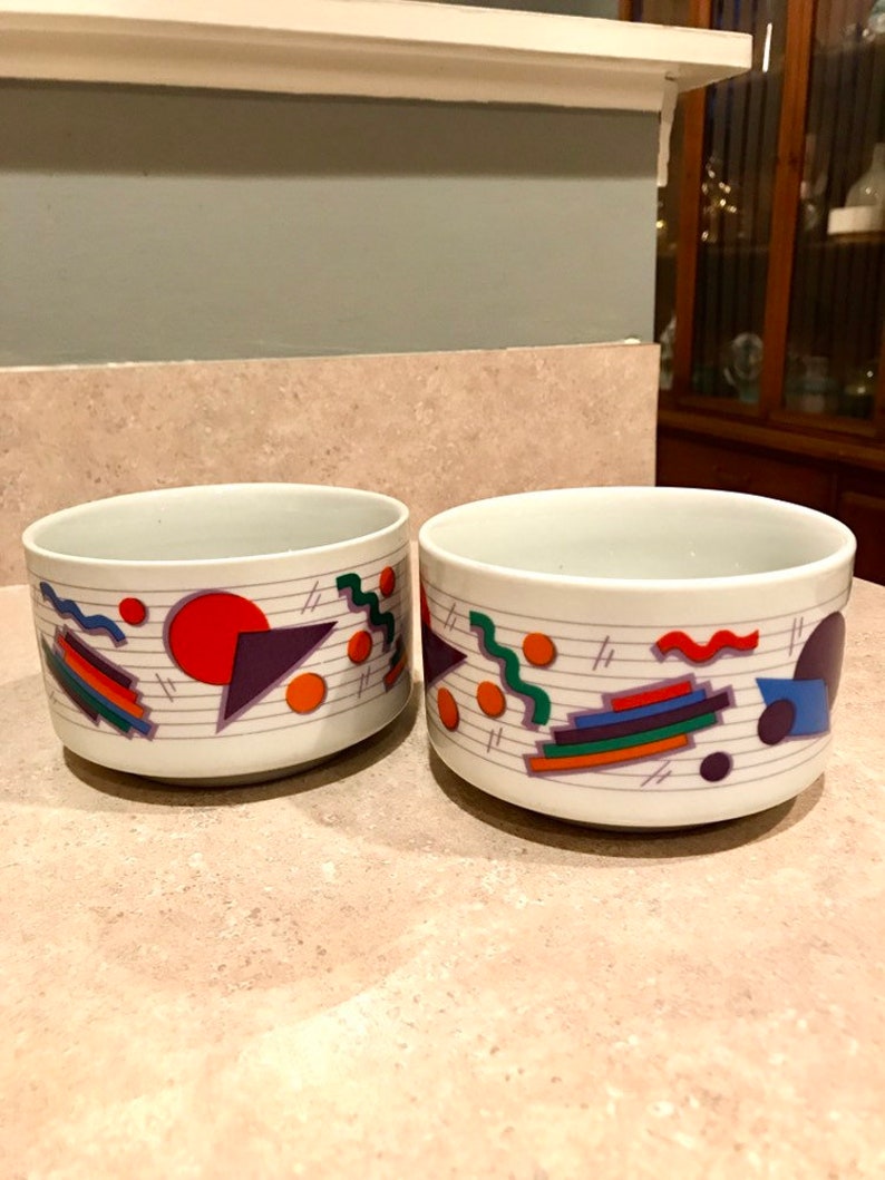 Vintage Betallic Colorblock Bowl Set of Two 1990s Cereal Bowls Full House Made in USA Porcelain Ceramic Ice Cream