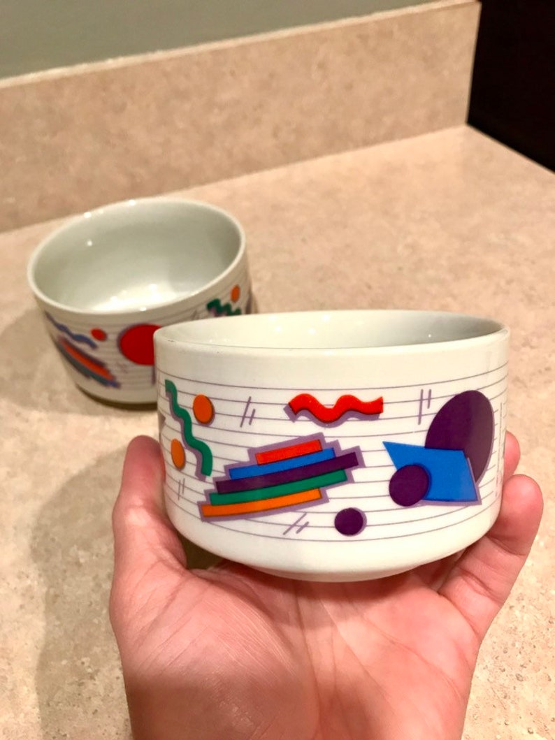 Vintage Betallic Colorblock Bowl Set of Two 1990s Cereal Bowls Full House Made in USA Porcelain Ceramic Ice Cream