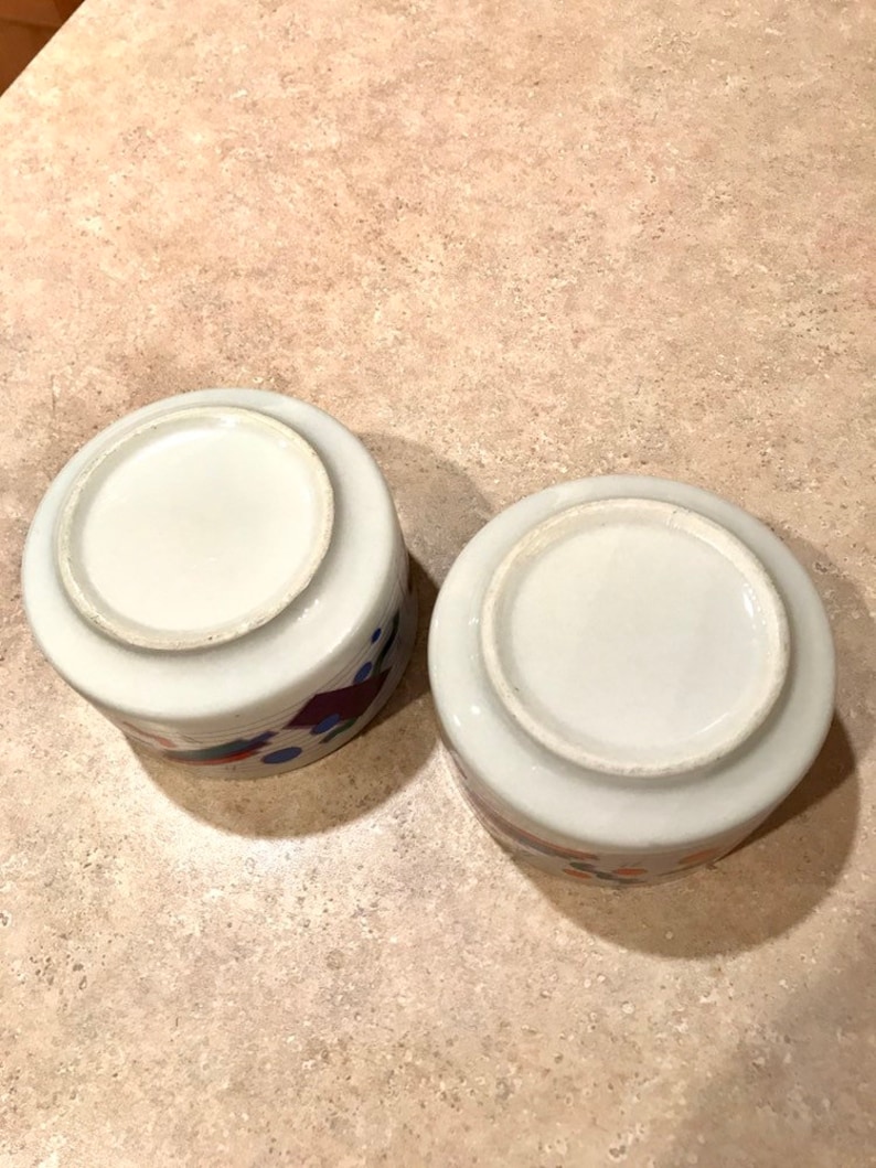 Vintage Betallic Colorblock Bowl Set of Two 1990s Cereal Bowls Full House Made in USA Porcelain Ceramic Ice Cream