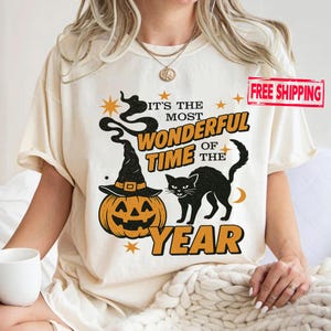The Most Wonderful Time Halloween Shirt, Vintage Halloween T-Shirt, Retro Halloween Black Cat Tee, Summerween Shirt, Gift for Halloweeen