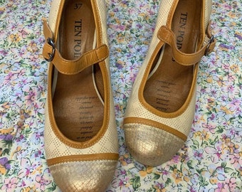 Buty Vintage Ten Points Mary Jane: Brązowo-beżowa skóra, EU 37 (US 6,5)