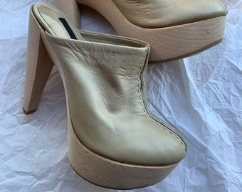 Maurizio Pecoraro beige leather heels on wooden platform EU 39/ US 8.5 #S036