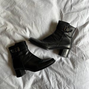 Botines vintage japoneses de piel negra con punta cuadrada, colección A.D.O., años 70, talla EU 37 / US 6.5