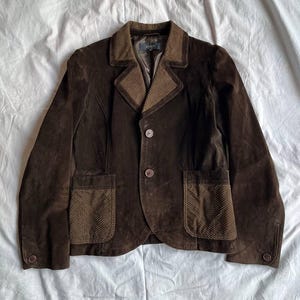 Vintage womens chocolate brown leather pigskin jacket blazer with velvet pockets and collar Arma size  IT42/UK12 #174