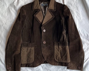 Vintage Arma Chocolate Brown Pigskin Leather Blazer: Velvet Collar, IT42/UK12