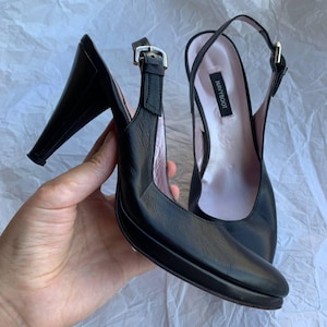 Navyboot black leather vintage slingback heels size EU 38/US 7,5 #S039