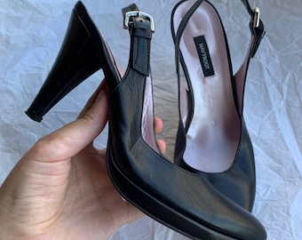Navyboot black leather vintage slingback heels size EU 38/US 7,5 #S039